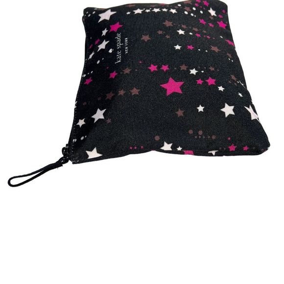 🎉HP🎊Kate Spade Large Canvas Cosmetic Zip Twinkle Star Pouch Black Pink Multi - Picture 6 of 11